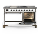 ILVE Majestic III 60-inch Dual Fuel Range with 5 Liquid Propane Burner, Griddle, French Top and Solid Door Electric Oven in White with Burnished Trim (UM60FSQNR3WHBLP)