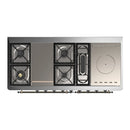 ILVE Majestic III 60-inch Dual Fuel Range with 7 Natural Gas Burner, Griddle, French Top and Solid Door Electric Oven in White with Burnished Trim (UM60FSQNR3WHB)