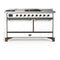 ILVE Majestic III 60-inch Dual Fuel Range with 7 Natural Gas Burner, Griddle, French Top and Solid Door Electric Oven in White with Burnished Trim (UM60FSQNR3WHB)