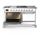 ILVE Majestic III 60-inch Dual Fuel Range with 5 Liquid Propane Burner, Griddle, French Top and Solid Door Electric Oven in White with Chrome Trim (UM60FSQNR3WHCLP)