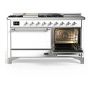 ILVE Majestic III 60-inch Dual Fuel Range with 7 Natural Gas Burner, Griddle, French Top and Solid Door Electric Oven in White with Chrome Trim (UM60FSQNR3WHC)