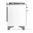 ILVE Majestic III 60-inch Dual Fuel Range with 7 Natural Gas Burner, Griddle, French Top and Solid Door Electric Oven in White with Chrome Trim (UM60FSQNR3WHC)