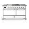 ILVE Majestic III 60-inch Dual Fuel Range with 7 Natural Gas Burner, Griddle, French Top and Solid Door Electric Oven in White with Chrome Trim (UM60FSQNR3WHC)