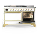 ILVE Majestic III 60-inch Dual Fuel Range with 5 Liquid Propane Burner, Griddle, French Top and Solid Door Electric Oven in White with Brass Trim (UM60FSQNR3WHGLP)