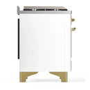 ILVE Majestic III 60-inch Dual Fuel Range with 7 Natural Gas Burner, Griddle, French Top and Solid Door Electric Oven in White with Brass Trim (UM60FSQNR3WHG)