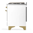 ILVE Majestic III 60-inch Dual Fuel Range with 7 Natural Gas Burner, Griddle, French Top and Solid Door Electric Oven in White with Brass Trim (UM60FSQNR3WHG)