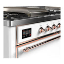 ILVE Majestic III 60-inch Dual Fuel Range with 7 Natural Gas Burner, Griddle, French Top and Solid Door Electric Oven in White with Copper Trim (UM60FSQNR3WHP)