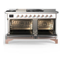 ILVE Majestic III 60-inch Dual Fuel Range with 7 Natural Gas Burner, Griddle, French Top and Solid Door Electric Oven in White with Copper Trim (UM60FSQNR3WHP)