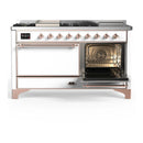 ILVE Majestic III 60-inch Dual Fuel Range with 7 Natural Gas Burner, Griddle, French Top and Solid Door Electric Oven in White with Copper Trim (UM60FSQNR3WHP)