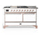 ILVE Majestic III 60-inch Dual Fuel Range with 7 Natural Gas Burner, Griddle, French Top and Solid Door Electric Oven in White with Copper Trim (UM60FSQNR3WHP)