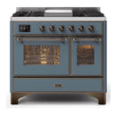 ILVE 40-Inch Majestic II Series Freestanding Dual Fuel Double Windowed Oven Range with 6 Sealed Burners and Removable Griddle in Blue Grey with Bronze Trim (UMD10FDNS3BGB)