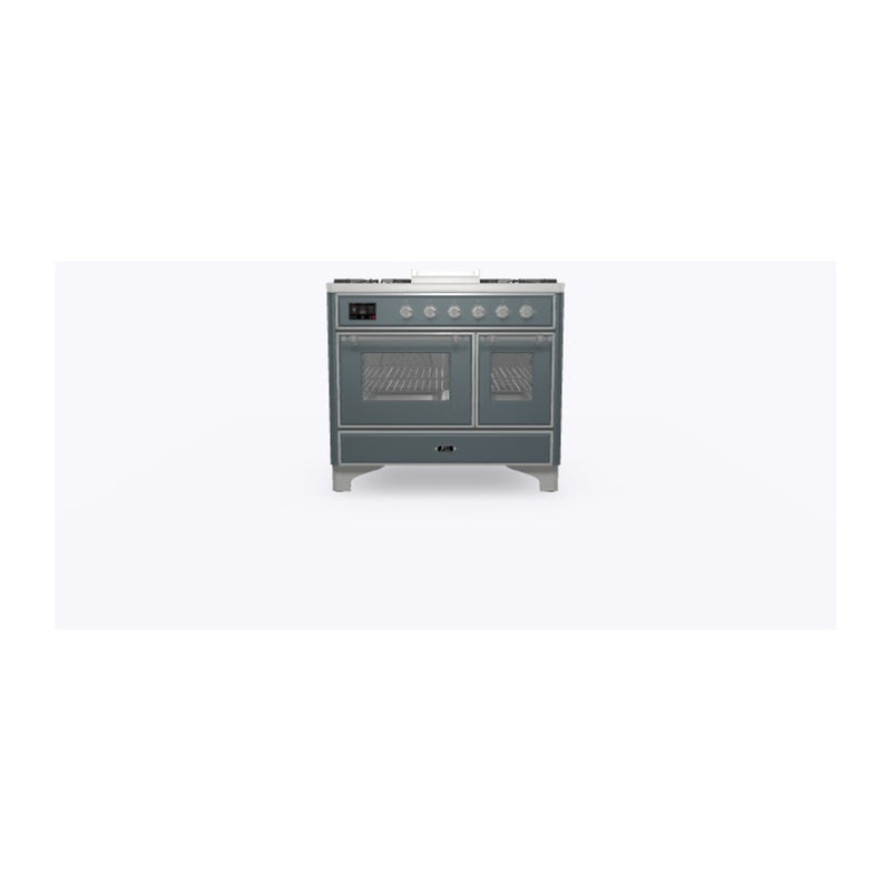 ILVE 40-Inch Majestic II Dual Fuel Range with 6 Sealed Burners and Removable Griddle with 3.82 cu. ft. Oven in Grey Blue with Chrome Trim (UMD10FDNS3BGC)