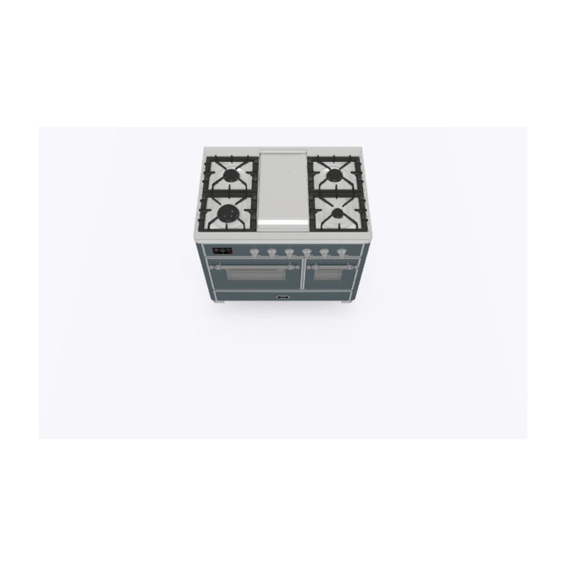 ILVE 40-Inch Majestic II Dual Fuel Range with 6 Sealed Burners and Removable Griddle with 3.82 cu. ft. Oven in Grey Blue with Chrome Trim (UMD10FDNS3BGC)