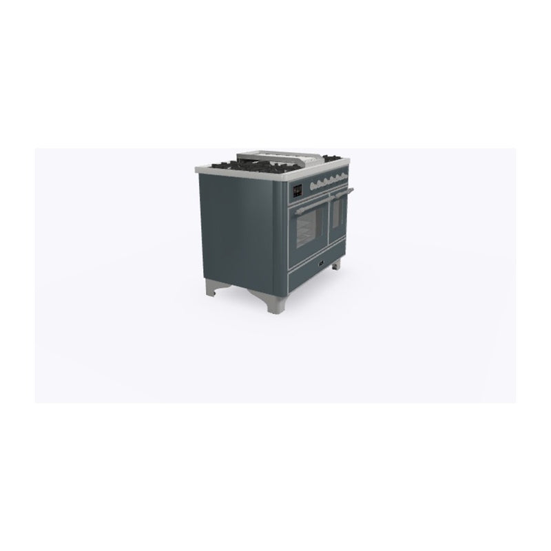ILVE 40-Inch Majestic II Dual Fuel Range with 6 Sealed Burners and Removable Griddle with 3.82 cu. ft. Oven in Grey Blue with Chrome Trim (UMD10FDNS3BGC)