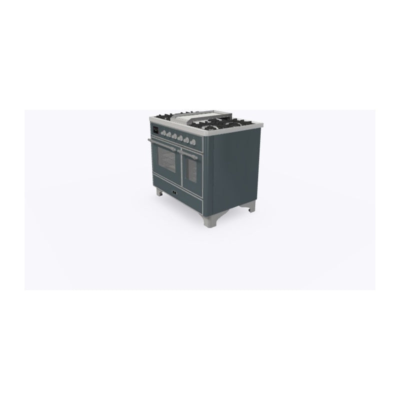 ILVE 40-Inch Majestic II Dual Fuel Range with 6 Sealed Burners and Removable Griddle with 3.82 cu. ft. Oven in Grey Blue with Chrome Trim (UMD10FDNS3BGC)