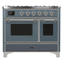 ILVE 40-Inch Majestic II Dual Fuel Range with 6 Sealed Burners and Removable Griddle with 3.82 cu. ft. Oven in Grey Blue with Chrome Trim (UMD10FDNS3BGC)