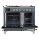 ILVE 40-Inch Majestic II Dual Fuel Range with 6 Sealed Burners and Removable Griddle with 3.82 cu. ft. Oven in Grey Blue with Chrome Trim (UMD10FDNS3BGC)