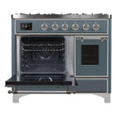 ILVE 40-Inch Majestic II Dual Fuel Range with 6 Sealed Burners and Removable Griddle with 3.82 cu. ft. Oven in Grey Blue with Chrome Trim (UMD10FDNS3BGC)