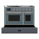 ILVE 40-Inch Majestic II Dual Fuel Range with 6 Sealed Burners and Removable Griddle with 3.82 cu. ft. Oven in Grey Blue with Chrome Trim (UMD10FDNS3BGC)