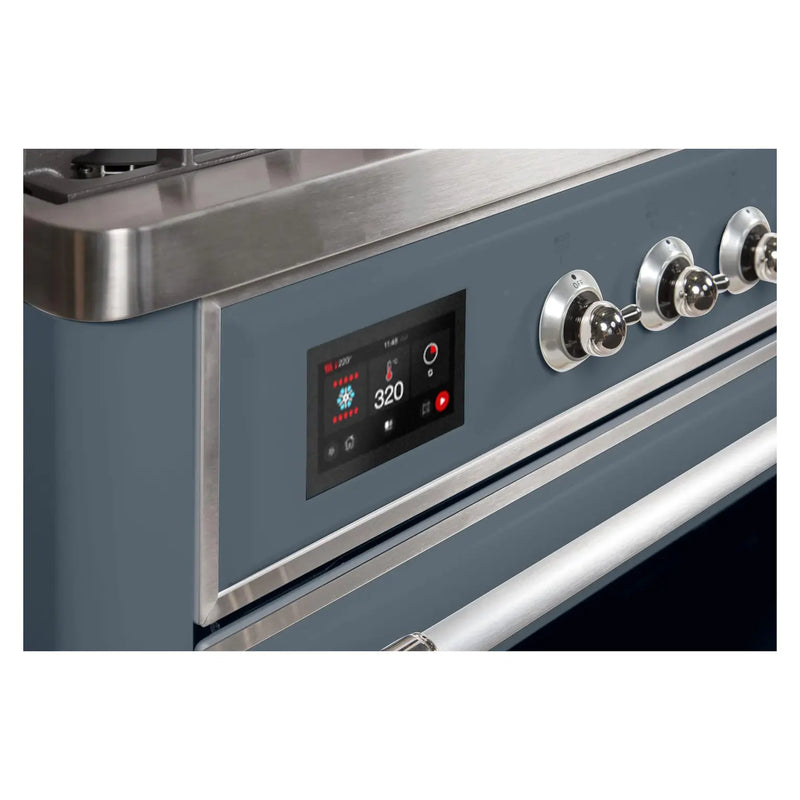 ILVE 40-Inch Majestic II Dual Fuel Range with 6 Sealed Burners and Removable Griddle with 3.82 cu. ft. Oven in Grey Blue with Chrome Trim (UMD10FDNS3BGC)