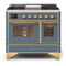 ILVE 40-Inch Majestic II Dual Fuel Range with 6 Sealed Burners and Removable Griddle with 3.82 cu. ft. Oven in Grey Blue with Brass Trim (UMD10FDNS3BGG)