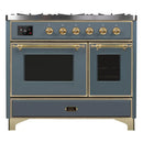 ILVE 40-Inch Majestic II Dual Fuel Range with 6 Sealed Burners and Removable Griddle with 3.82 cu. ft. Oven in Grey Blue with Brass Trim (UMD10FDNS3BGG)