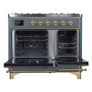 ILVE 40-Inch Majestic II Dual Fuel Range with 6 Sealed Burners and Removable Griddle with 3.82 cu. ft. Oven in Grey Blue with Brass Trim (UMD10FDNS3BGG)