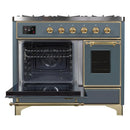 ILVE 40-Inch Majestic II Dual Fuel Range with 6 Sealed Burners and Removable Griddle with 3.82 cu. ft. Oven in Grey Blue with Brass Trim (UMD10FDNS3BGG)