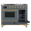 ILVE 40-Inch Majestic II Dual Fuel Range with 6 Sealed Burners and Removable Griddle with 3.82 cu. ft. Oven in Grey Blue with Brass Trim (UMD10FDNS3BGG)