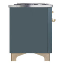 ILVE 40-Inch Majestic II Dual Fuel Range with 6 Sealed Burners and Removable Griddle with 3.82 cu. ft. Oven in Grey Blue with Brass Trim (UMD10FDNS3BGG)