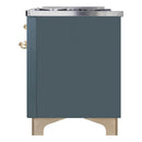 ILVE 40-Inch Majestic II Dual Fuel Range with 6 Sealed Burners and Removable Griddle with 3.82 cu. ft. Oven in Grey Blue with Brass Trim (UMD10FDNS3BGG)
