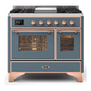 ILVE 40-Inch Majestic II Dual Fuel Range with 6 Sealed Burners and Removable Griddle with 3.82 cu. ft. Oven in Grey Blue with Copper Trim (UMD10FDNS3BGP)