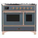 ILVE 40-Inch Majestic II Dual Fuel Range with 6 Sealed Burners and Removable Griddle with 3.82 cu. ft. Oven in Grey Blue with Copper Trim (UMD10FDNS3BGP)