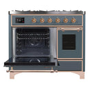 ILVE 40-Inch Majestic II Dual Fuel Range with 6 Sealed Burners and Removable Griddle with 3.82 cu. ft. Oven in Grey Blue with Copper Trim (UMD10FDNS3BGP)