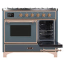 ILVE 40-Inch Majestic II Dual Fuel Range with 6 Sealed Burners and Removable Griddle with 3.82 cu. ft. Oven in Grey Blue with Copper Trim (UMD10FDNS3BGP)