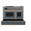 ILVE 40-Inch Majestic II Dual Fuel Range with 6 Sealed Burners and Removable Griddle with 3.82 cu. ft. Oven in Grey Blue with Copper Trim (UMD10FDNS3BGP)