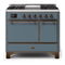 ILVE 40-Inch Majestic II Series Freestanding Dual Fuel Double Oven Range with 6 Sealed Burners and Removable Griddle Solid Door Oven in Blue Grey with Bronze Trim (UMD10FDQNS3BGB)