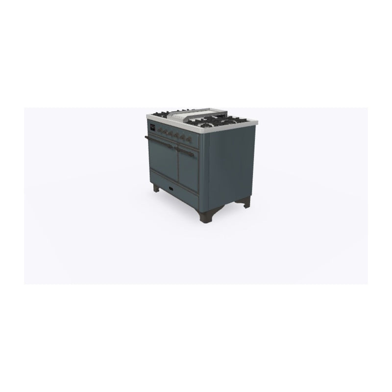 ILVE 40-Inch Majestic II Series Freestanding Dual Fuel Double Oven Range with 6 Sealed Burners and Removable Griddle Solid Door Oven in Blue Grey with Bronze Trim (UMD10FDQNS3BGB)