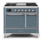 ILVE 40-Inch Majestic II Series Freestanding Dual Fuel Double Oven Range with 6 Sealed Burners and Removable Griddle with Solid Door Oven  in Blue Grey with Chrome Trim (UMD10FDQNS3BGC)