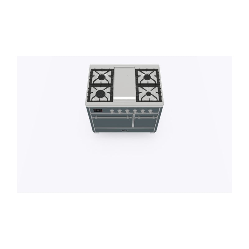 ILVE 40-Inch Majestic II Series Freestanding Dual Fuel Double Oven Range with 6 Sealed Burners and Removable Griddle with Solid Door Oven  in Blue Grey with Chrome Trim (UMD10FDQNS3BGC)