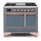 ILVE 40-Inch Majestic II Series Freestanding Dual Fuel Double Solid Door Oven Range with 6 Sealed Burners and Removable Griddle in Blue Grey with Copper Trim (UMD10FDQNS3BGP)