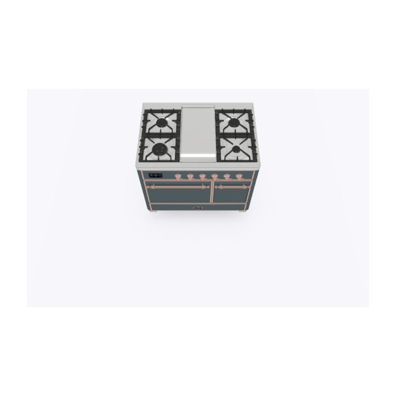 ILVE 40-Inch Majestic II Series Freestanding Dual Fuel Double Solid Door Oven Range with 6 Sealed Burners and Removable Griddle in Blue Grey with Copper Trim (UMD10FDQNS3BGP)