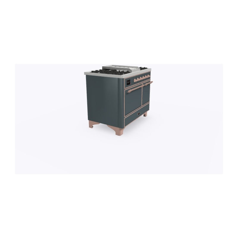 ILVE 40-Inch Majestic II Series Freestanding Dual Fuel Double Solid Door Oven Range with 6 Sealed Burners and Removable Griddle in Blue Grey with Copper Trim (UMD10FDQNS3BGP)