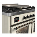 ILVE Majestic III 40-inch Dual Fuel Range with 5 Liquid Propane Burner, Griddle and Triple Glass Door Electric Oven in Antique White with Burnished Trim (UMD40FNR3AWBLP)