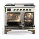 ILVE Majestic III 40-inch Dual Fuel Range with 6 Natural Gas Burner, Griddle and Triple Glass Door Electric Oven in Antique White with Burnished Trim (UMD40FNR3AWB)