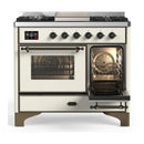 ILVE Majestic III 40-inch Dual Fuel Range with 5 Liquid Propane Burner, Griddle and Triple Glass Door Electric Oven in Antique White with Burnished Trim (UMD40FNR3AWBLP)