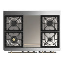 ILVE Majestic III 40-inch Dual Fuel Range with 6 Natural Gas Burner, Griddle and Triple Glass Door Electric Oven in Antique White with Burnished Trim (UMD40FNR3AWB)