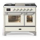 ILVE Majestic III 40-inch Dual Fuel Range with 6 Natural Gas Burner, Griddle and Triple Glass Door Electric Oven in Antique White with Chrome Trim (UMD40FNR3AWC)