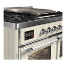 ILVE Majestic III 40-inch Dual Fuel Range with 6 Natural Gas Burner, Griddle and Triple Glass Door Electric Oven in Antique White with Chrome Trim (UMD40FNR3AWC)