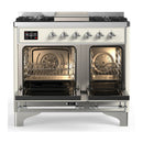ILVE Majestic III 40-inch Dual Fuel Range with 6 Natural Gas Burner, Griddle and Triple Glass Door Electric Oven in Antique White with Chrome Trim (UMD40FNR3AWC)
